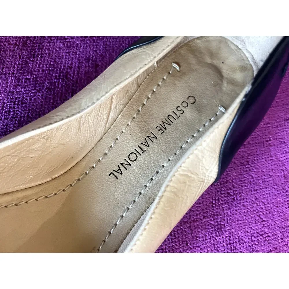 Vintage y2k COSTUME NATIONAL Leather Ballet Flats Ankle Strap Shoes 36.5 6.5 CNC